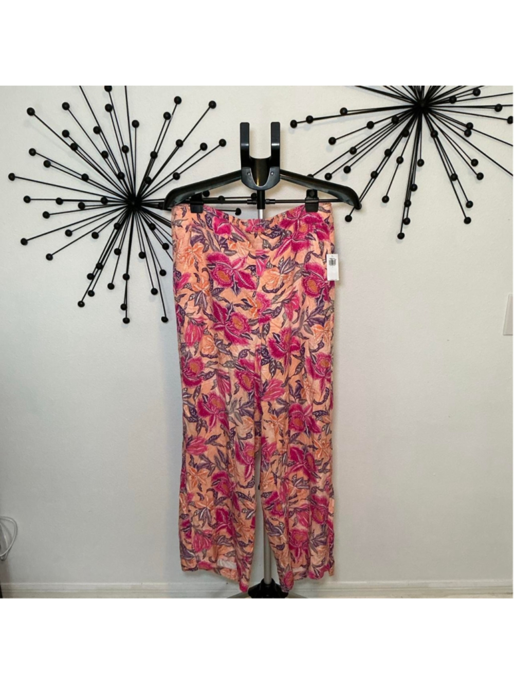 Old Navy Floral Wide Leg Palazzo Pants Peach Pink Size Large NWT